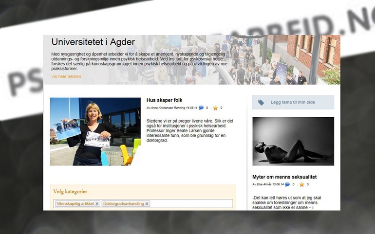 UiA - forskningsmiljøside på Psykiskhelsearbeid.no